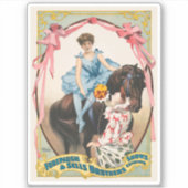 Sticker Clown Distribuant Des Fleurs À Une Femme À Cheval (Devant)