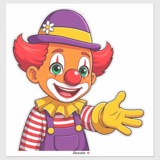 Sticker Clown Joyeux Avec Chapeau Violet (Feuille)
