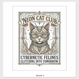 Sticker Club Chat Néon Chat Cyberpunk Vintage Art Vector S
