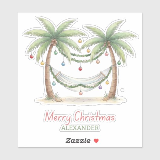 Sticker Coastal Christmas Palm Trees With Hammock (Feuille)