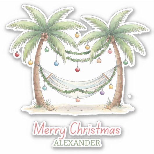 Sticker Coastal Christmas Palm Trees With Hammock (Devant)