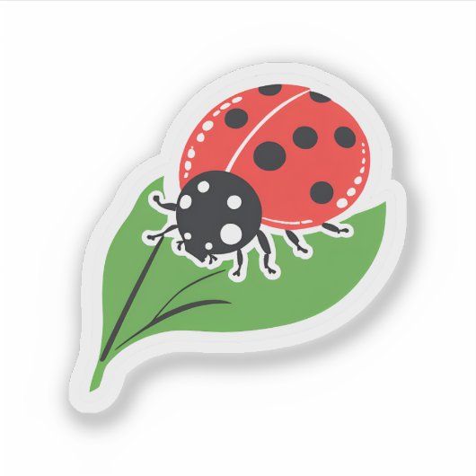 Sticker Coccinelle | Cute feuille Ladybug rouge vert (Devant)