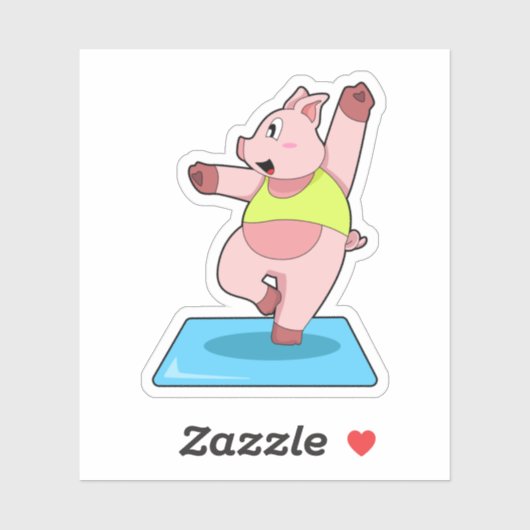 Sticker Cochon au yoga Fitness (Feuille)