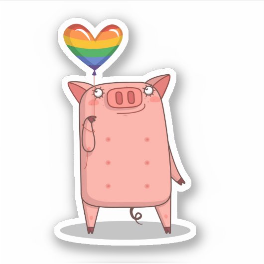 Sticker Cochon Avec Ballon Arc-En-Ciel (Devant)