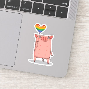 Sticker Cochon Avec Ballot Arc-En-Ciel