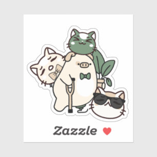 Sticker Cochon avec béquille axillaire, prothèse et amis c