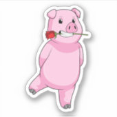 Sticker Cochon avec fleur Rose (Devant)