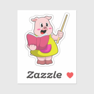Sticker Cochon comme enseignant avec livre