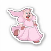 Sticker Cochon comme mariée avec robe de mariée (Devant)