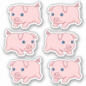 Sticker Cochon Courant Mignon, Set de 6 (Devant)