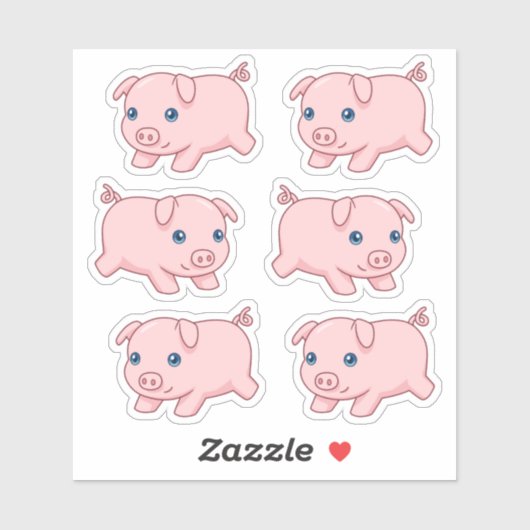 Sticker Cochon Courant Mignon, Set de 6 (Feuille)