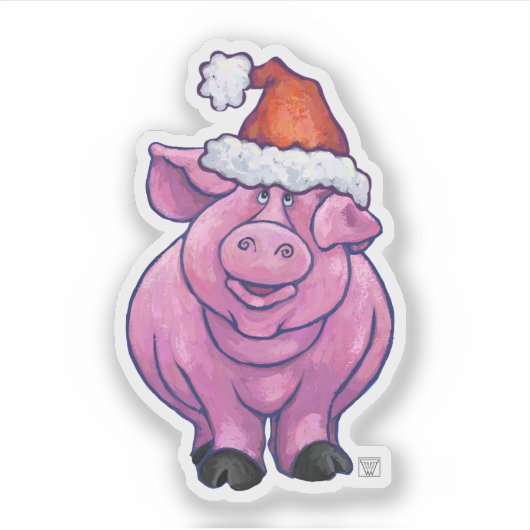 Sticker Cochon dans un chapeau de Père Noël (Devant)