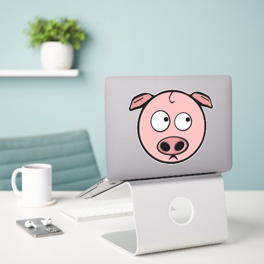 Sticker Cochon de dessin mignon (Ordinateur portable sur le bureau)