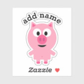 Sticker Cochon de ferme de dessin mignon avec nom personna (Feuille)