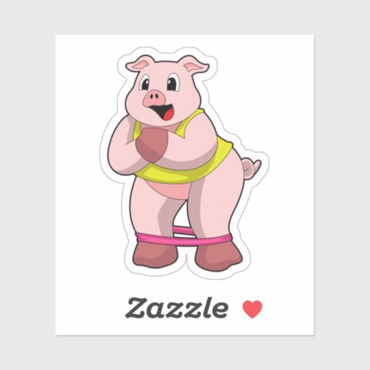 Sticker Cochon de fitness avec bande de caoutchouc (Feuille)