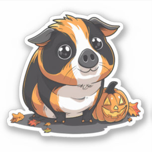 Sticker Cochon de Guinée d'Halloween avec Jack-o-Lantern