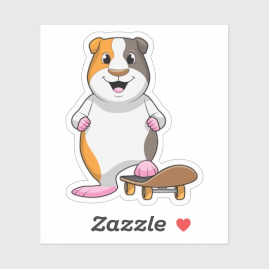 Sticker Cochon de Guinée en patinage avec skateboard (Feuille)