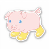 Sticker Cochon de porc mignon dans Bottes en caoutchouc ja (Devant)