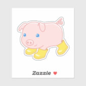 Sticker Cochon de porc mignon dans Bottes en caoutchouc ja (Feuille)