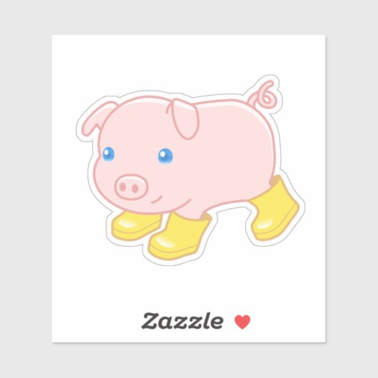 Sticker Cochon de porc mignon dans Bottes en caoutchouc ja (Feuille)