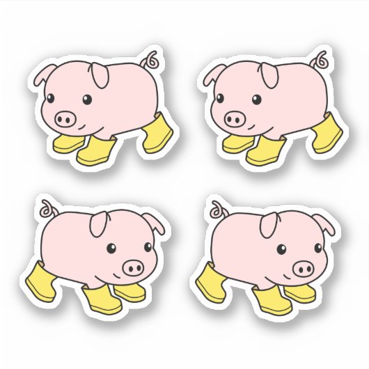 Sticker Cochon de porc mignon en bottes en caoutchouc jaun (Devant)