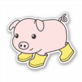 Sticker Cochon de porc mignon en bottes en caoutchouc jaun (Devant)
