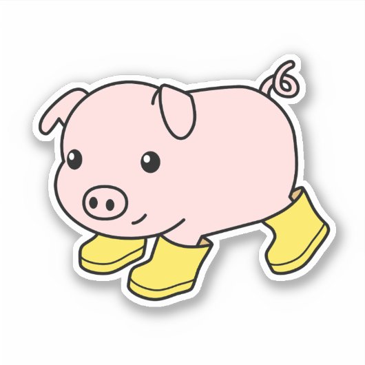 Sticker Cochon de porc mignon en bottes en caoutchouc jaun (Devant)