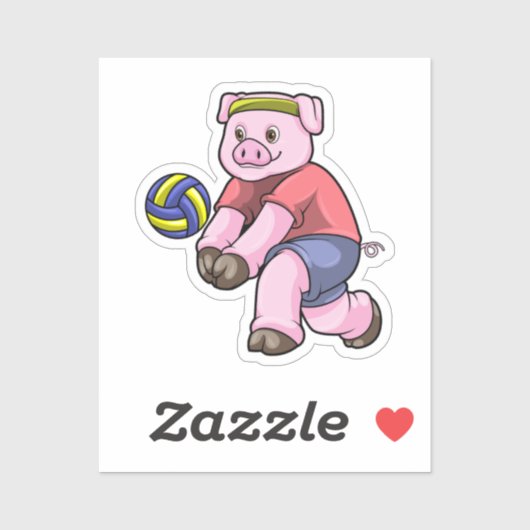 Sticker Cochon de sport avec volleyball (Feuille)