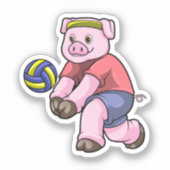 Sticker Cochon de sport avec volleyball (Recto)