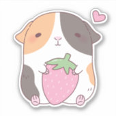 Sticker Cochon d'Inde Mignon et Fraise Doodle (Devant)