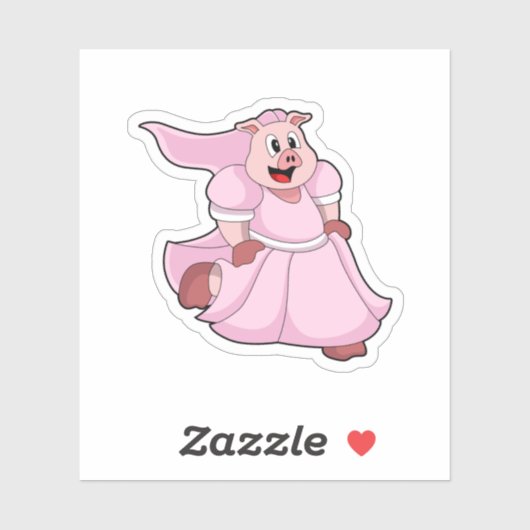 Sticker Cochon en mariée avec une robe de mariée (Feuille)