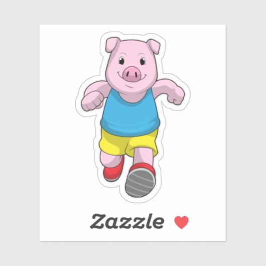 Sticker Cochon en tant que coureur à l'exécution (Feuille)