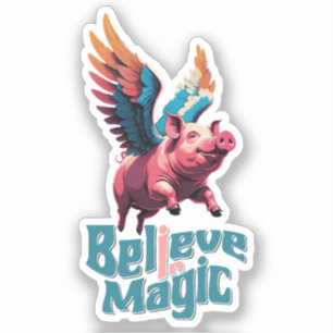 Sticker Cochon mignon avec ailes colorées   Croire en la m