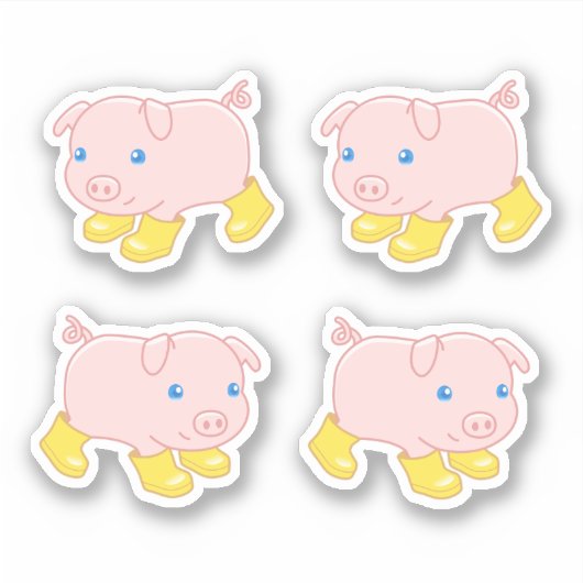 Sticker Cochon mignon dans Bottes en caoutchouc jaune, Ens (Devant)