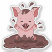 Sticker Cochon mignon jouant dans la boue (Devant)