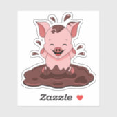 Sticker Cochon mignon jouant dans la boue (Feuille)
