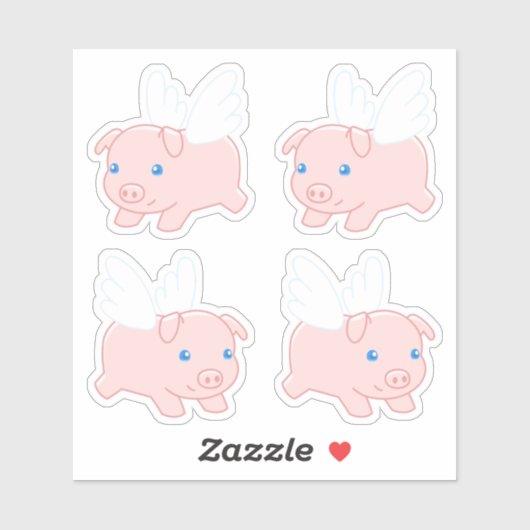 Sticker Cochon volant - Joli cochon avec ailes, Ensemble d (Feuille)