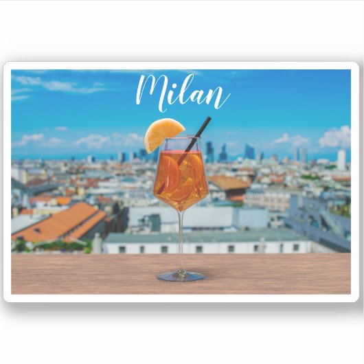 Sticker Cocktail Spritz sur une table avec vue sur Milan (Devant)
