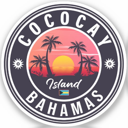 Sticker Coco Cay Bahamas Retro Sunset Souvenirs 60s (Recto)