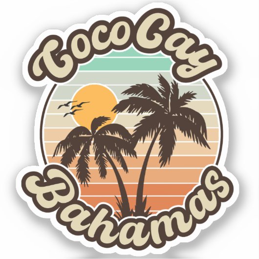 Sticker Coco Cay Bahamas Retro Sunset Souvenirs 60s (Recto)