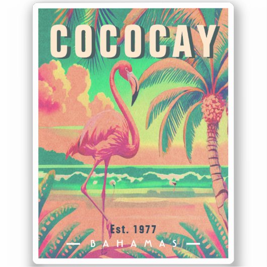 Sticker CocoCay Bahamas Retro Flamant rose Souvenir 1950 (Recto)
