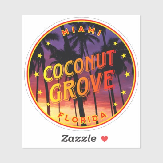 Sticker Coconut Grove Miami Sunset Florida, Coconut Grove (Feuille)
