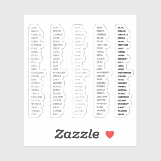 Sticker Code alphabet militaire (Feuille)