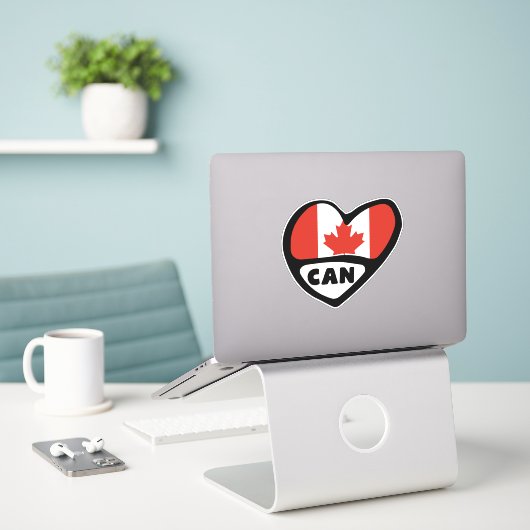 Sticker Code pays du Canada Coeur du drapeau, CAN (Ordinateur portable sur le bureau)
