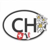 Sticker Code pays Suisse. Crêtes suisses et Bâle (Devant)