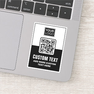 Sticker Code QR noir et blanc, logo et texte personnalisé