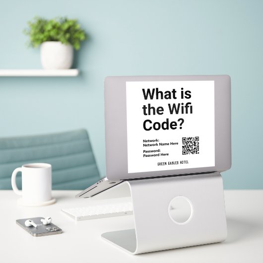 Sticker Code WiFi avec code QR sur un (Ordinateur portable sur le bureau)