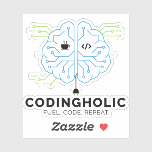 Sticker Codingholic Tech Brain Programmer (Feuille)