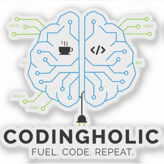 Sticker Codingholic Tech Brain Programmer (Devant)