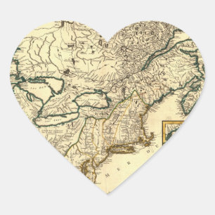 Sticker Cœur 1778 Carte du Canada et des États-Unis